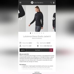 EUC Lululemon Dance Studio Jacket III  - size 8, Black